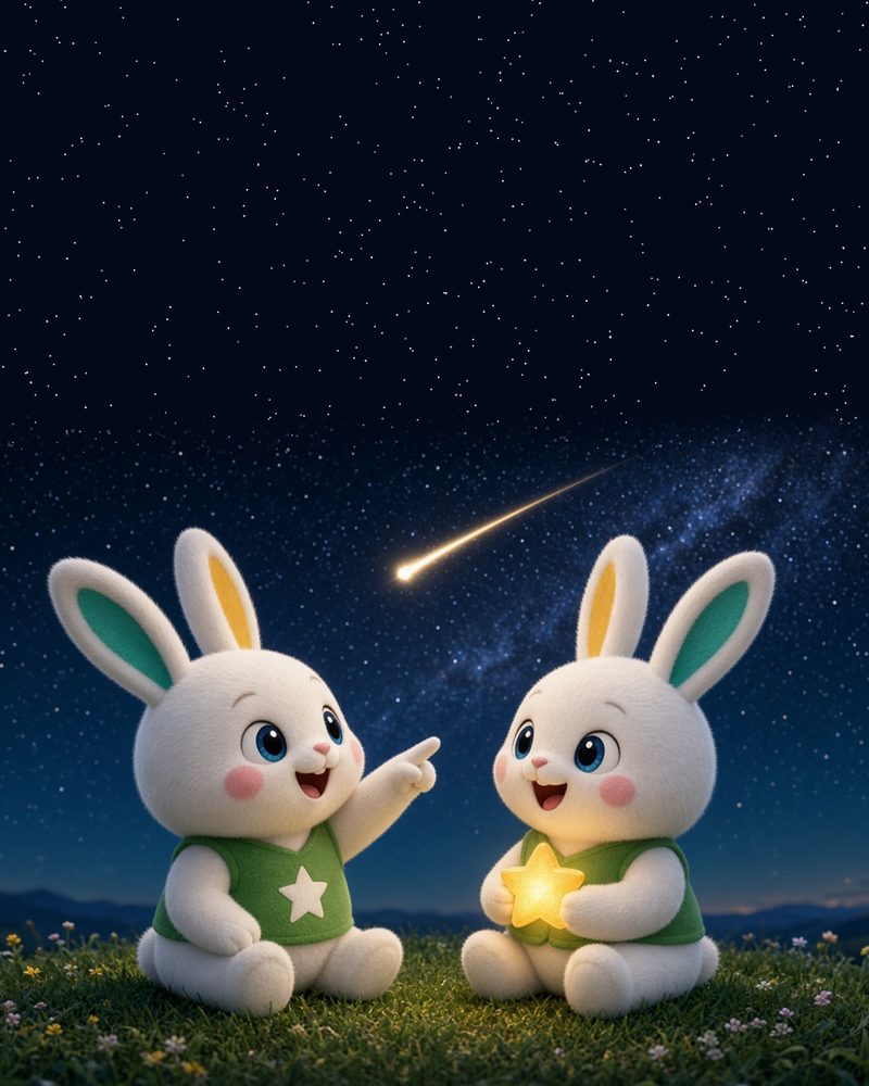 插畫：兩隻小兔在星空下聊夢想